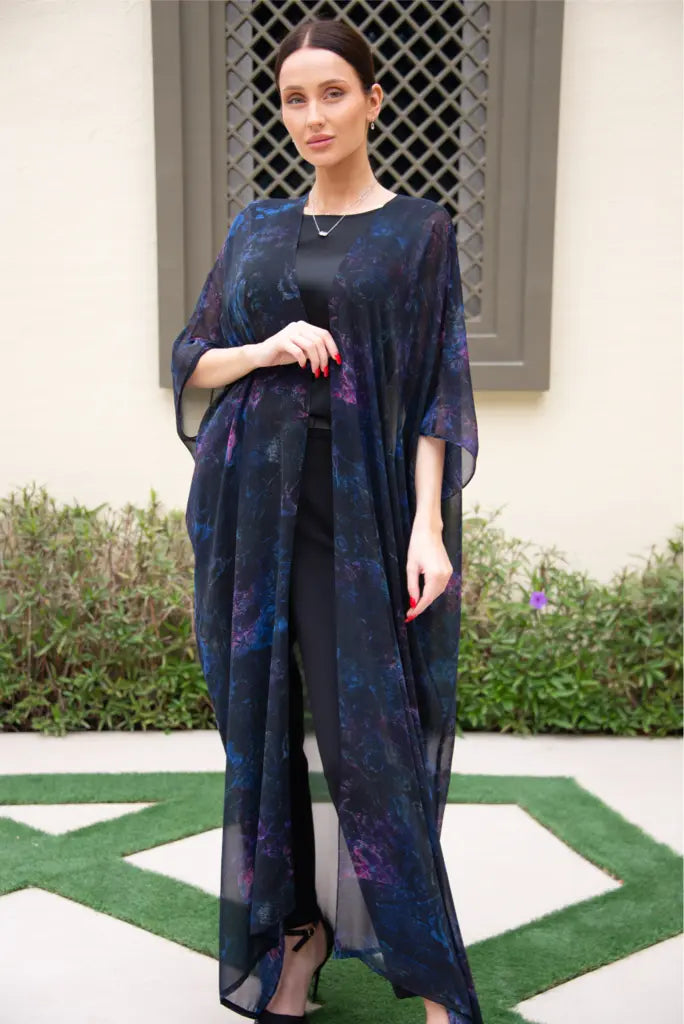 Multi Color Ocean Hues Chiffon Kaftan