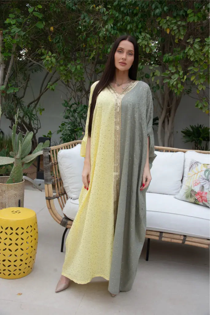Yellow & Green With Golden Touch Kaftan