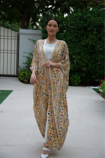 Multi Color Print On Off White Kaftan