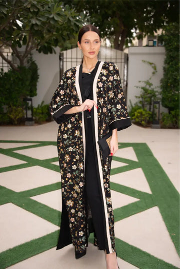 Black Linen Embroidered Kaftan