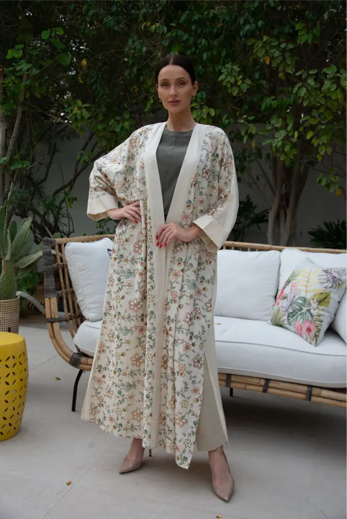 Off White Linen Embroidered Kaftan