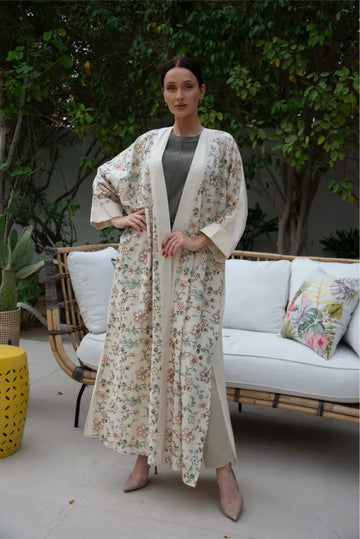 Off White Linen Embroidered Kaftan